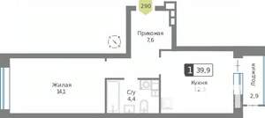 1-к квартира, строящийся дом, 40м2, 7/9 этаж