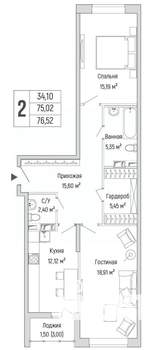 2-к квартира, вторичка, 77м2, 4/9 этаж
