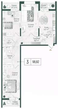 3-к квартира, вторичка, 104м2, 6/10 этаж