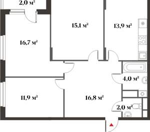 2-к квартира, вторичка, 55м2, 1/6 этаж