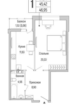1-к квартира, вторичка, 47м2, 8/9 этаж