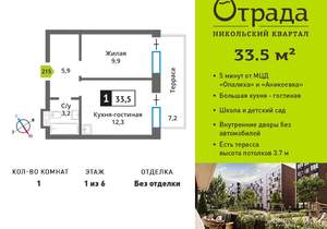 1-к квартира, вторичка, 34м2, 1/9 этаж