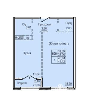 1-к квартира, вторичка, 41м2, 7/8 этаж