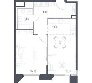 1-к квартира, вторичка, 50м2, 20/30 этаж