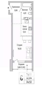 Студия квартира, вторичка, 35м2, 4/9 этаж