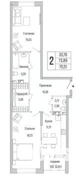 2-к квартира, вторичка, 76м2, 9/9 этаж