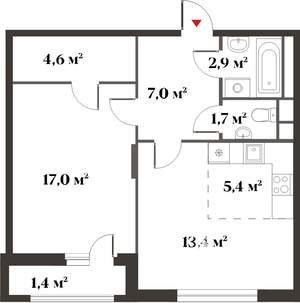 2-к квартира, вторичка, 52м2, 2/6 этаж