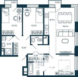 3-к квартира, строящийся дом, 80м2, 21/25 этаж