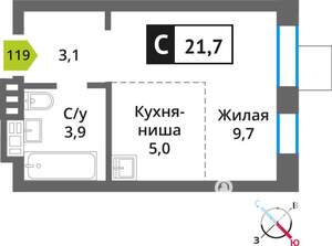 Студия квартира, вторичка, 22м2, 9/9 этаж