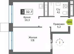 1-к квартира, вторичка, 33м2, 18/32 этаж