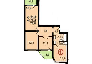 3-к квартира, вторичка, 75м2, 18/25 этаж