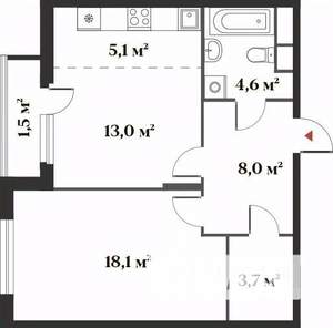 2-к квартира, вторичка, 53м2, 6/6 этаж