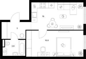 1-к квартира, вторичка, 42м2, 9/9 этаж