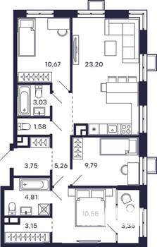 3-к квартира, вторичка, 81м2, 12/28 этаж
