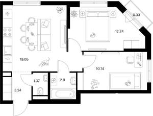 2-к квартира, вторичка, 50м2, 6/9 этаж