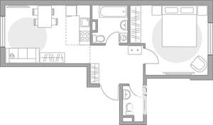 2-к квартира, строящийся дом, 43м2, 1/6 этаж