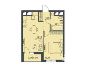 1-к квартира, вторичка, 40м2, 15/15 этаж