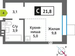 Студия квартира, строящийся дом, 22м2, 2/9 этаж