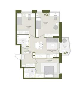 3-к квартира, вторичка, 72м2, 2/8 этаж
