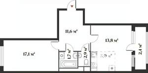 2-к квартира, вторичка, 55м2, 6/6 этаж