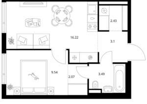 1-к квартира, вторичка, 37м2, 9/9 этаж