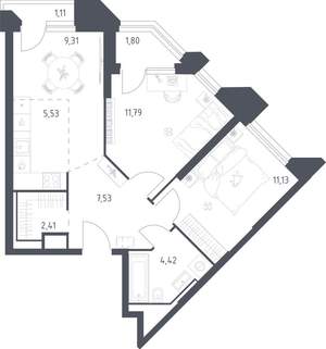 2-к квартира, строящийся дом, 55м2, 4/30 этаж