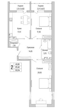 2-к квартира, вторичка, 90м2, 8/9 этаж