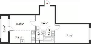 2-к квартира, вторичка, 55м2, 2/6 этаж