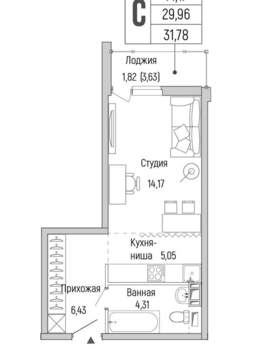 Студия квартира, вторичка, 32м2, 3/9 этаж