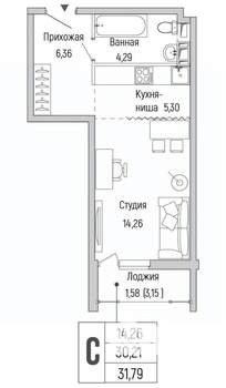 Студия квартира, вторичка, 32м2, 5/9 этаж