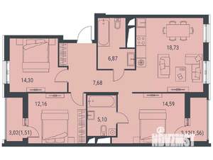 3-к квартира, вторичка, 83м2, 2/14 этаж