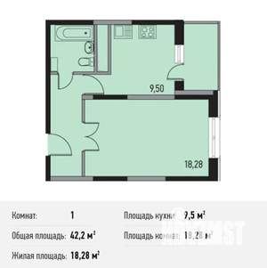 1-к квартира, вторичка, 42м2, 5/22 этаж