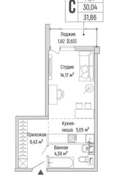 Студия квартира, вторичка, 32м2, 4/9 этаж