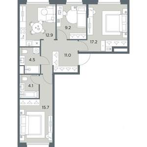 3-к квартира, вторичка, 75м2, 3/6 этаж