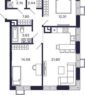 2-к квартира, вторичка, 67м2, 13/28 этаж