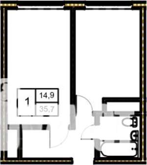 1-к квартира, строящийся дом, 36м2, 5/5 этаж