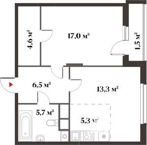 2-к квартира, вторичка, 52м2, 6/6 этаж