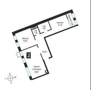 2-к квартира, вторичка, 60м2, 4/7 этаж