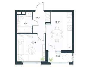 1-к квартира, вторичка, 32м2, 8/15 этаж