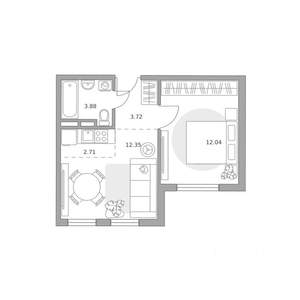 2-к квартира, вторичка, 35м2, 4/6 этаж