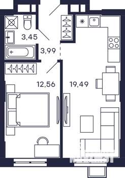 1-к квартира, строящийся дом, 39м2, 8/28 этаж