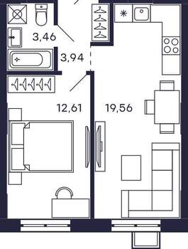 1-к квартира, строящийся дом, 40м2, 15/28 этаж