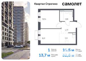 1-к квартира, вторичка, 33м2, 24/24 этаж