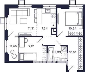 2-к квартира, строящийся дом, 56м2, 3/28 этаж