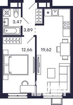 1-к квартира, вторичка, 40м2, 22/28 этаж