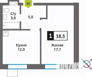 1-к квартира, вторичка, 39м2, 5/9 этаж