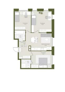 3-к квартира, вторичка, 70м2, 1/8 этаж