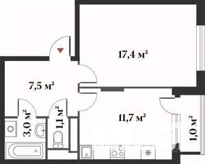 1-к квартира, вторичка, 41м2, 4/6 этаж