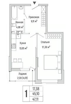 1-к квартира, вторичка, 47м2, 3/9 этаж