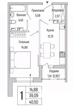 1-к квартира, вторичка, 41м2, 6/9 этаж